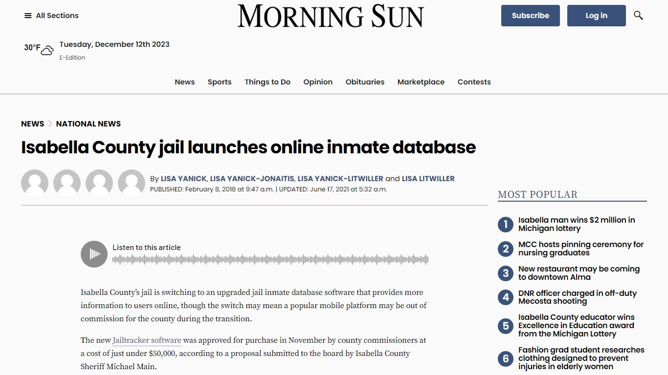 Isabella County jail launches online inmate database